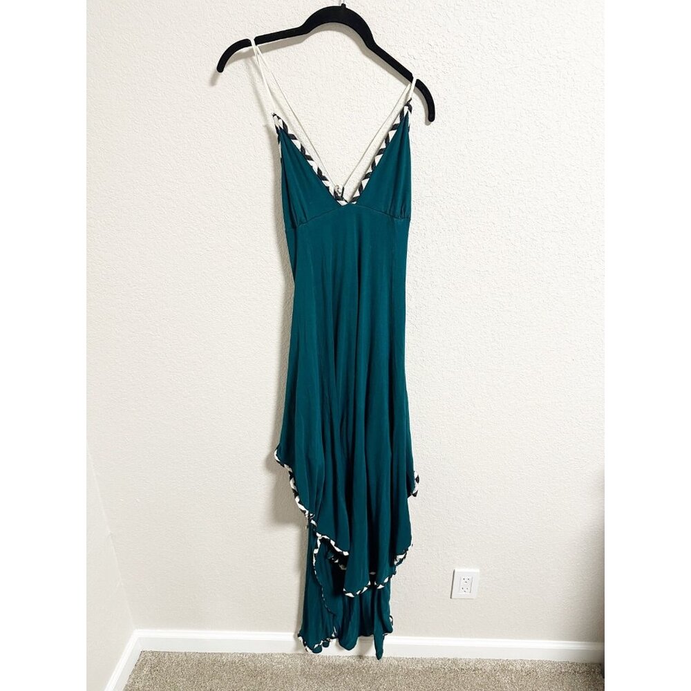 Zhennymph Gaia Summer Maxi Dress‎ Criss Cross Open Back Plunge V Neck Teal Large